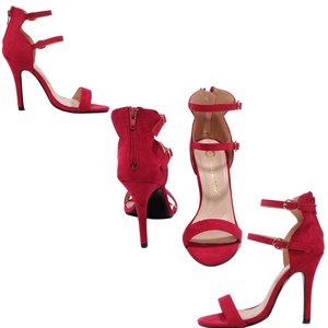 Chase & Chloe Red Suede Ankle Strap Heels